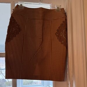 Tracy Reese Brown Pinstripe Pencil Skirt with Crochet Insets